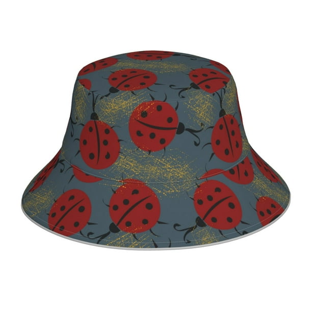 Fotbe Ladybug Sombrero Tipo Pescador con Estampado – Sombrero de Sol de Algodón de Moda para Playa, Golf, Pesca