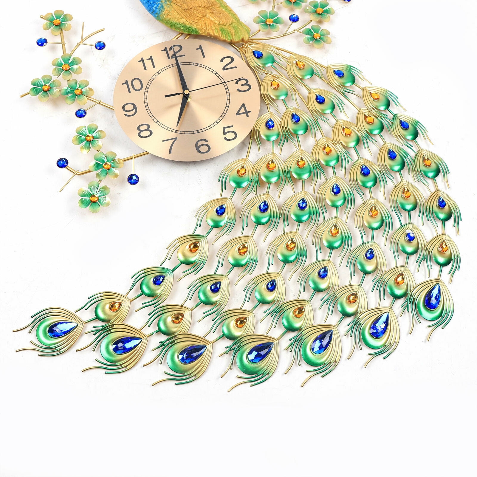 DENEST 8.26" 3D Peacock Shape Wall Clock Large Living Room Wall Watch Decoration Art