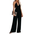 thumbnail image 2 of Franhais Women Casual Halterneck Jumpsuit Solid Color Summer Sleeveless Backless Wide Leg Romper, 2 of 9