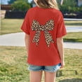thumbnail image 2 of KKBOTIVE Girl's Bow Leopard Graphic Tees Short Sleeve Preppy Summer T Shirt Baggy Tops Kids 100 Days of School Shirt, Red Size: 9-10 Years, 2 of 5