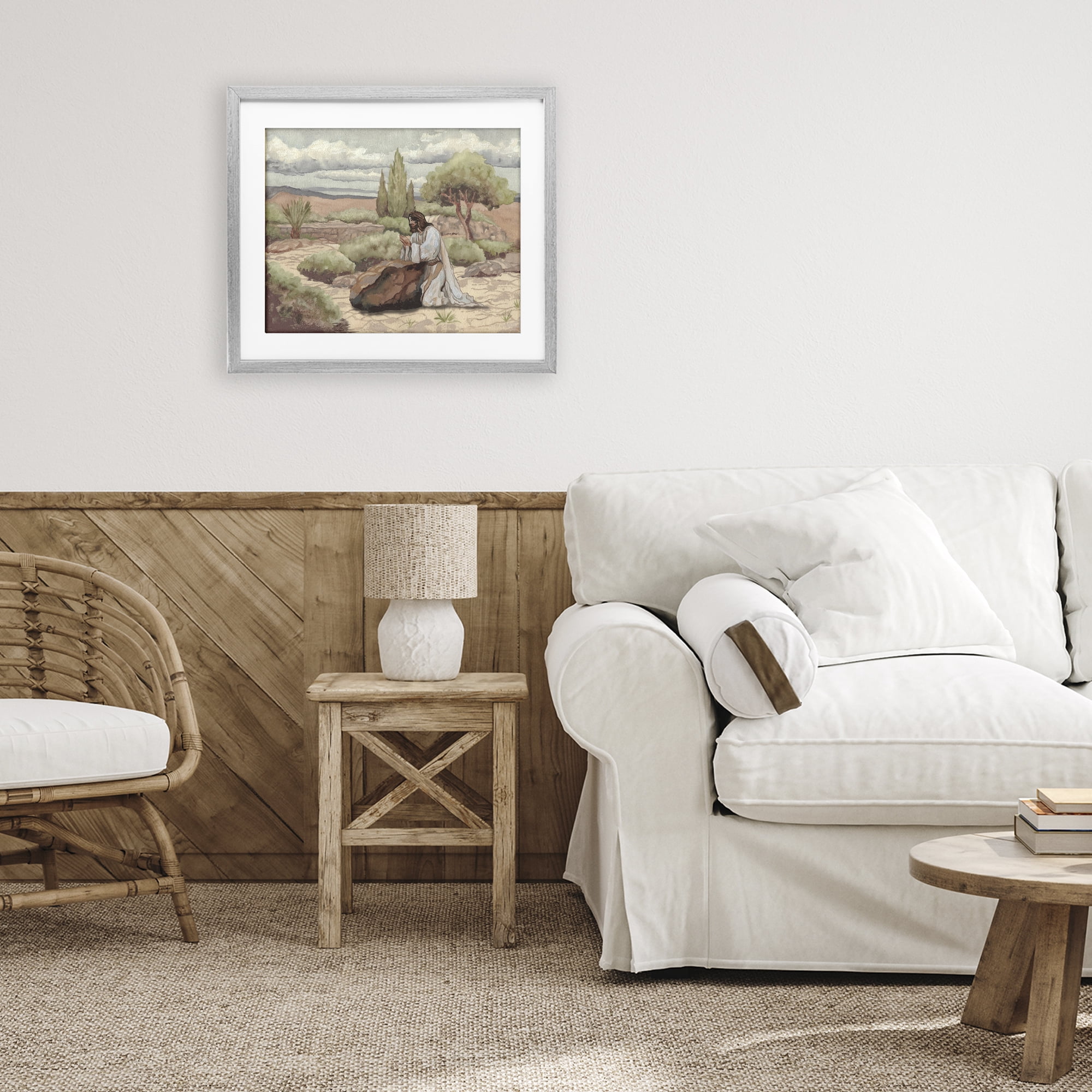 Stupell Industries Jesus Praying Countryside Gray Framed Print Under Glass, design by Elizabeth Medley