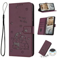 Flip Case for Motorola Edge 2025 PU Leather Wallet Case with Card Slots Magnetic Clasp Stand Function Cover Lovely Embossed with Wrist Strap Soft Inner Case for Motorola Edge 2025 - Maroon