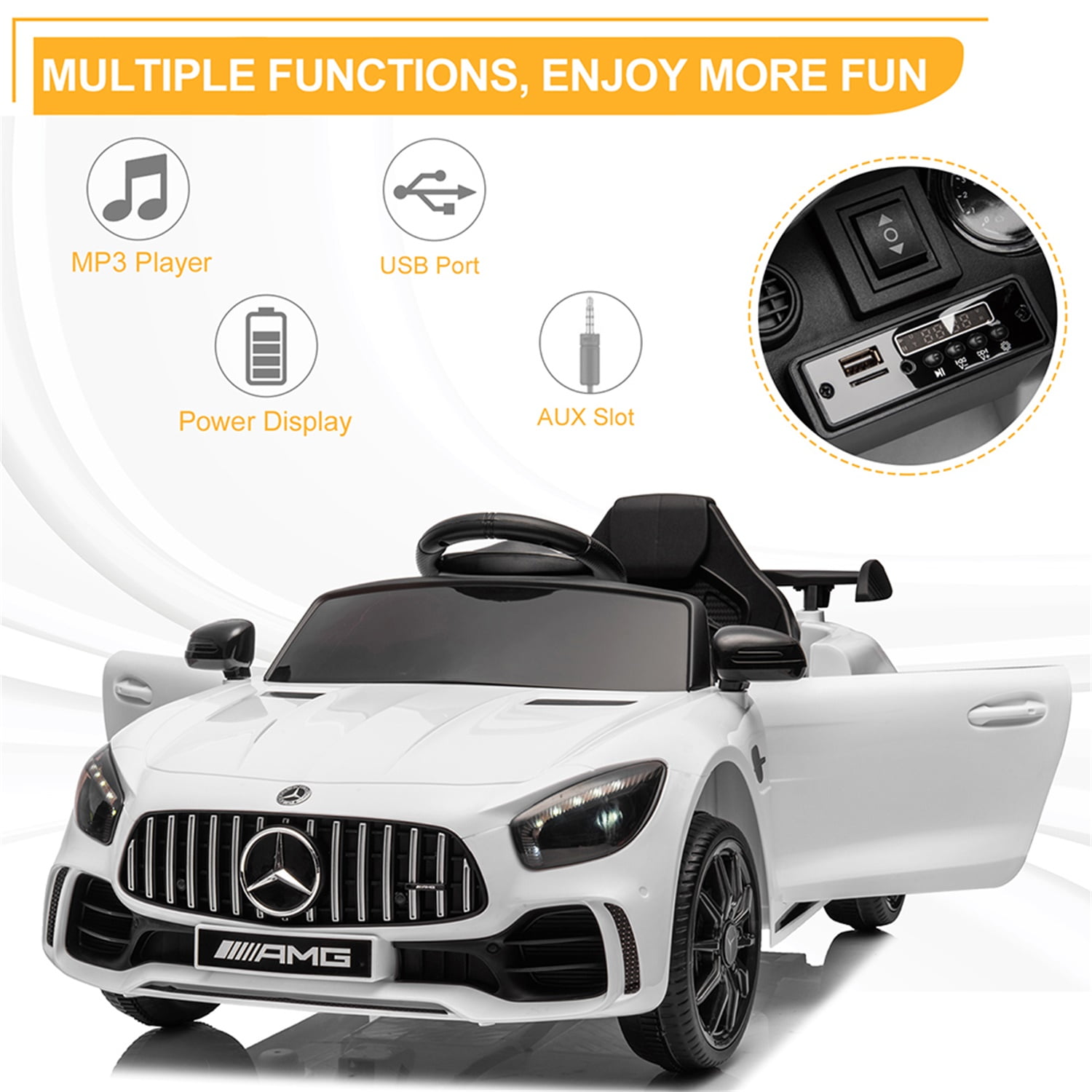 Kepooman Dual Drive 12V 4.5Ah Electric Kids Toy with 2.4G Remote Control Mercedes-Benz Sports Car, White kids ride on Kepooman Dual Drive 12V 4.5Ah Electric Kids Toy with 2.4G Remote Control Mercedes-Benz Sports Car, White kids ride on