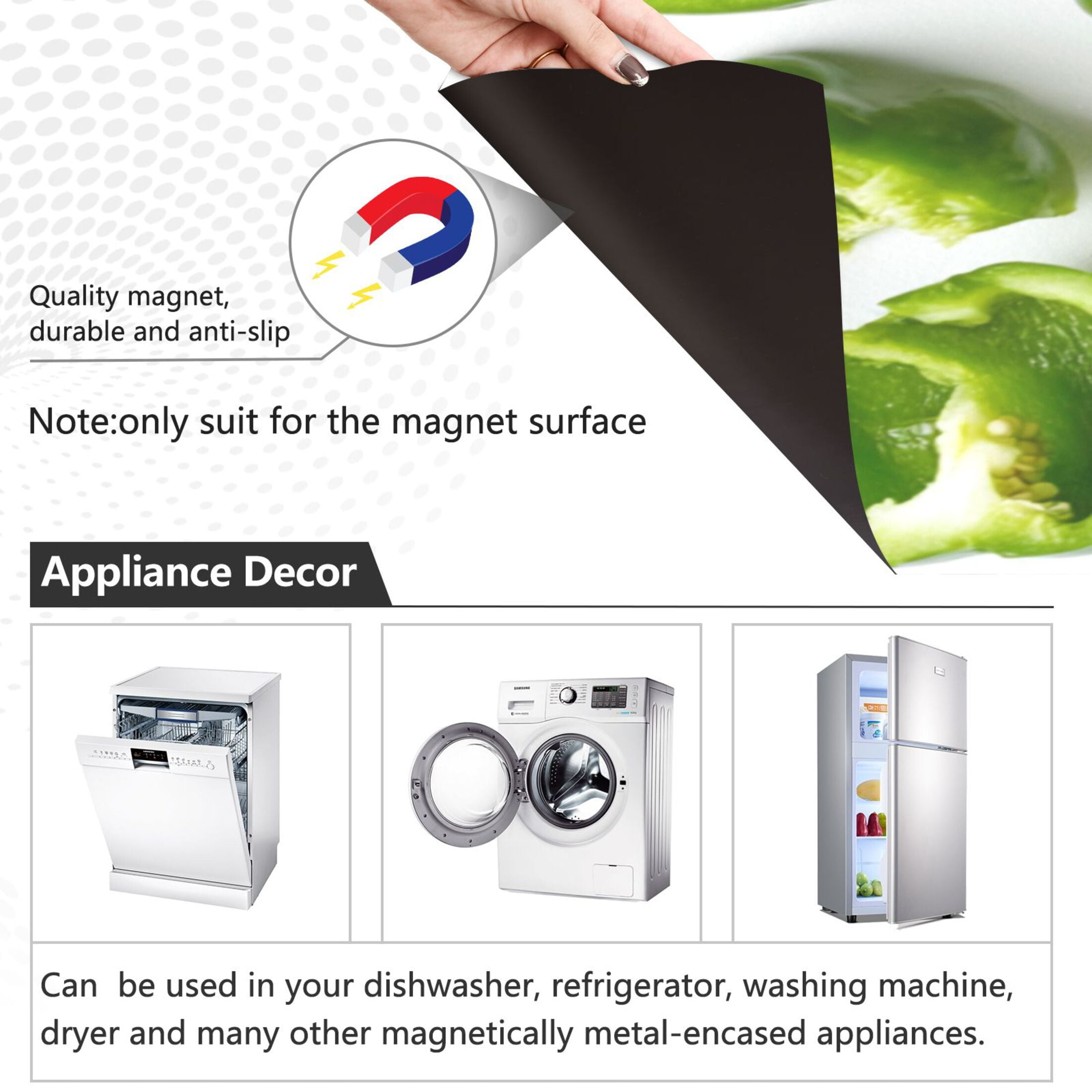 IAUYY Magnetic decorative sticker - 23x26 Inch PVC Refrigerator Decorative Cover, Removable DIY Art for Kitchen Appliances Green Sweet Pepper