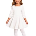 thumbnail image 2 of Wilark Toddler Girls Dress Square Neck Knitting Cotton Casual Long Sleeve Fall A Line Dress White 2 T, 2 of 7