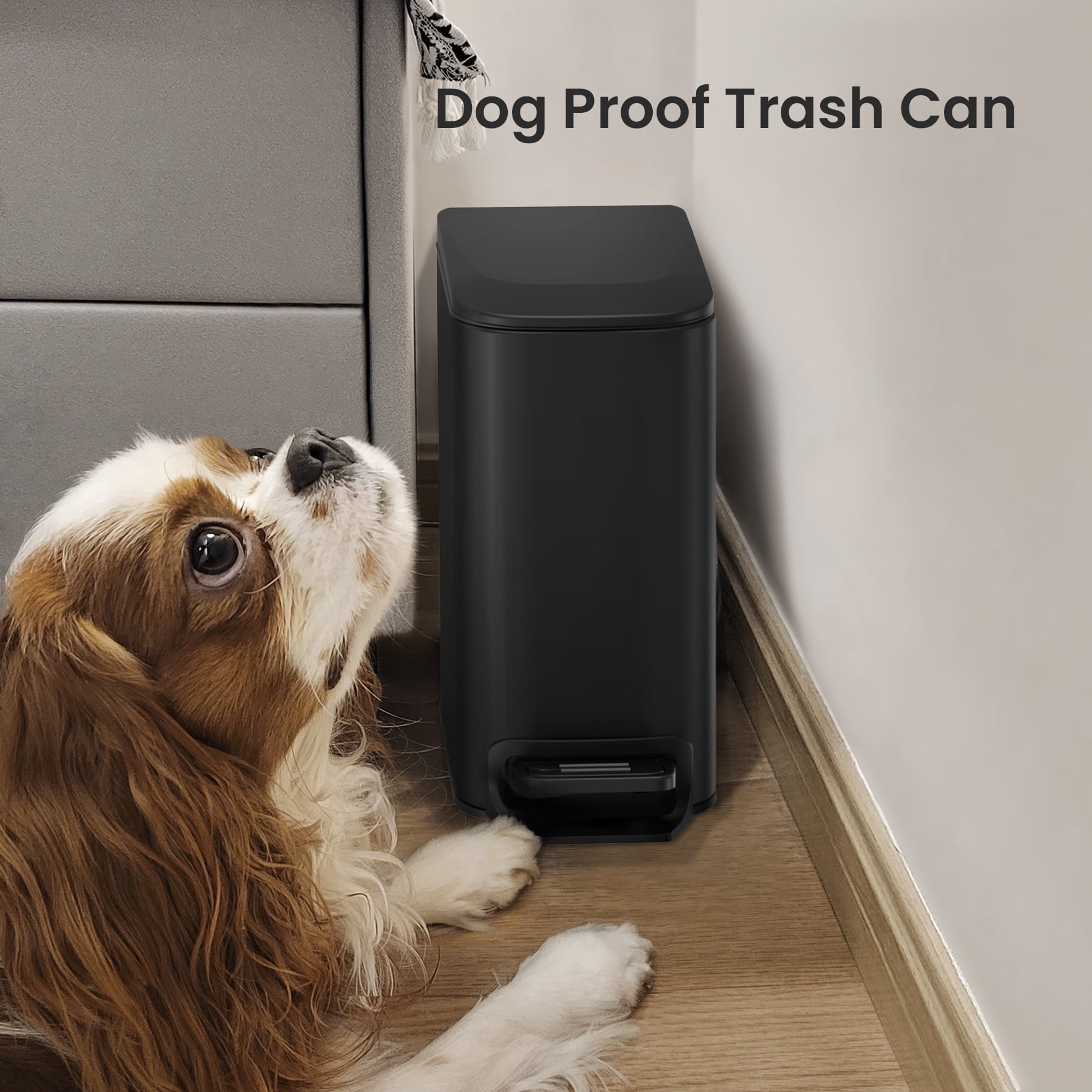Cesun 1.6 Gallon Small Bathroom Trash Can, Stainless Steel Garbage Bin with Lid, Matte Black