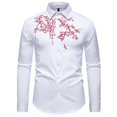 thumbnail image 4 of XDZJLR Mens T Shirts Fashion Solid Color Floral Embroidery Long Sleeve Large Size Casual Tops, 4 of 7