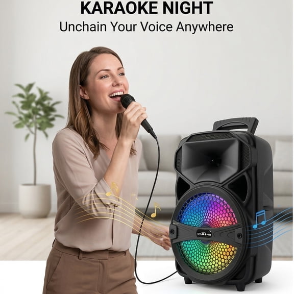 1000W Peak Portable Party Speaker with 8-Inch Subwoofer & Dynamic RGB Lights, Bluetooth PA System with FM Radio/USB/SD/AUX, TWS Pairing, Rechargeable for Outdoor DJ & Karaoke Events