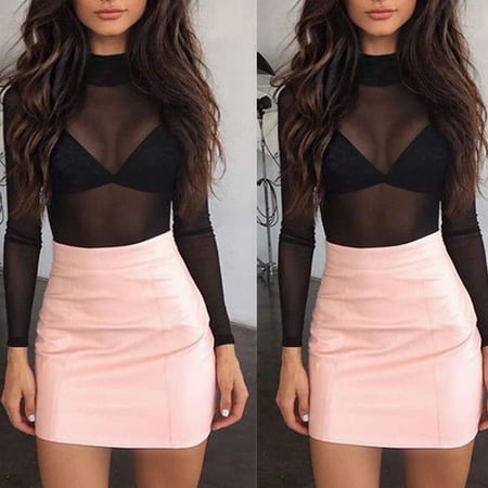 Womens Dress Shirt Bodysuit Women Mesh Fish Net Slim Bodysuit Leotard Long Sleeve Tops Playsuit Jumpsuit See-through Tops T Shirt Black Size S ()