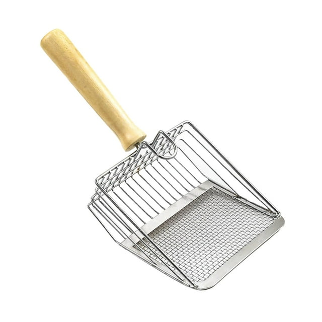 Pala para arena de gatos, recogedor de Metal, elevador de colcha para gatitos, mango de madera, de acero inoxidable para mascotas, suministros