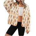 thumbnail image 2 of Jinhomg Women's Cropped Puffer Jacket Lightweight Floral Print Long Sleeve Cardigan Coat Fall Winter Comfy Open Front Quilted Jacket with Pocket Orange L, 2 of 7