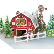 Bybiment Farmhouse Christmas Card, 3D Country Christmas Card, 6x8 in Red Barn Popup Holiday Greeting For Friends, , Mom, Dad, Adults With Enve