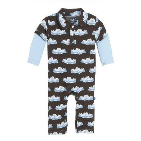 

KicKee Pants Baby Boys Long Sleeve Polo Romper Bark Seals