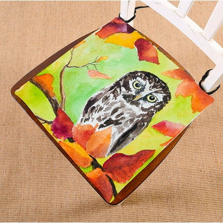 

PHFZK Oil Painting Landscape Chair Pad Owl Sitting in the Autumn Forest Tree Seat Cushion Chair Cushion Floor Cushion Two Sides Size 16x16 inches