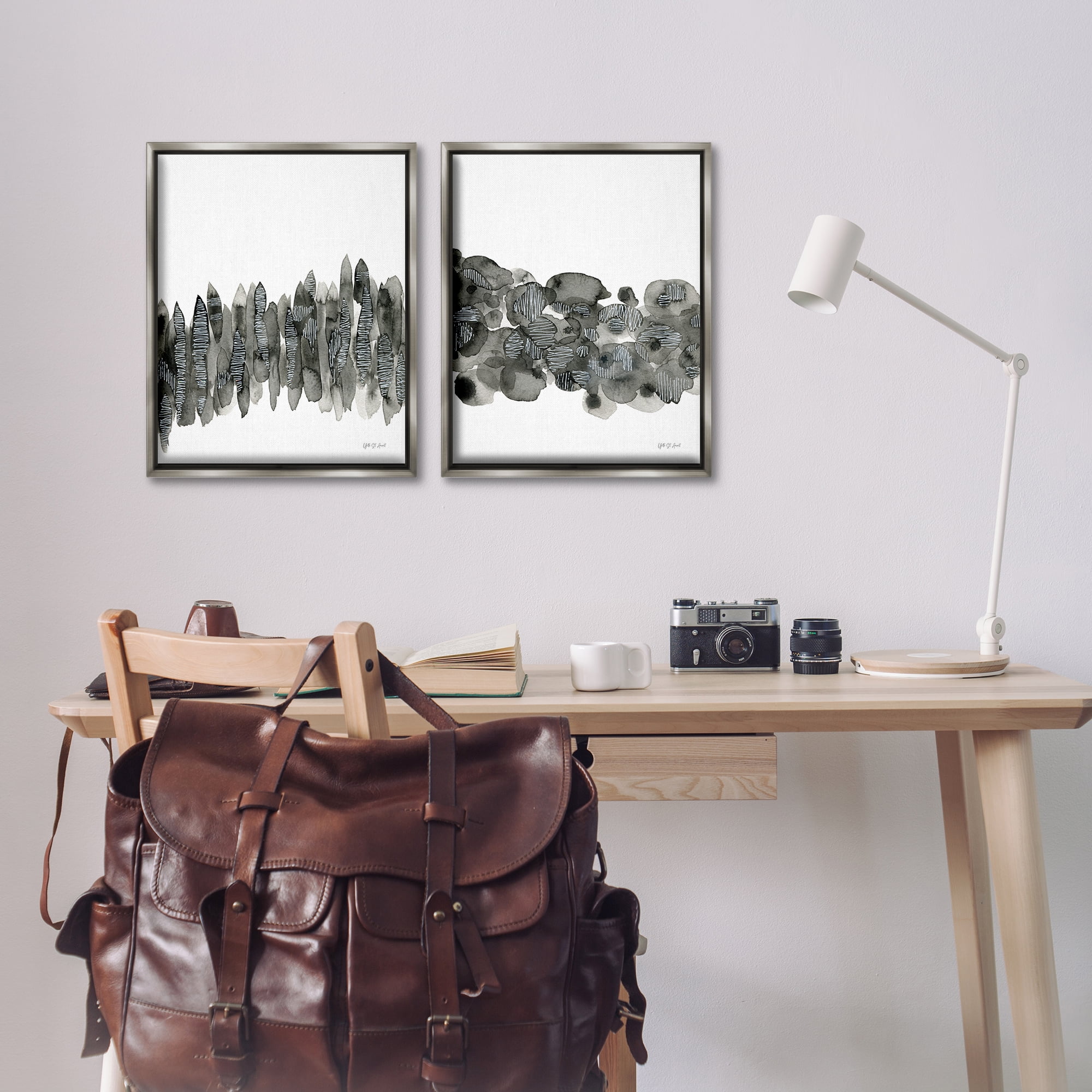 Stupell Industries Abstract Charcoal Kindling Abstract Painting Gray Floater Framed Canvas Art Print Wall Art, 17 x 21, Set of 2