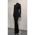 thumbnail image 5 of Women’s 2 Piece Outfit Set, Sexy Bodycon Long Sleeve Crop Top and Flared Pants Set, Stretchy Athletic Lounge Wear Tracksuit for Casual or Party Style, 5 of 6