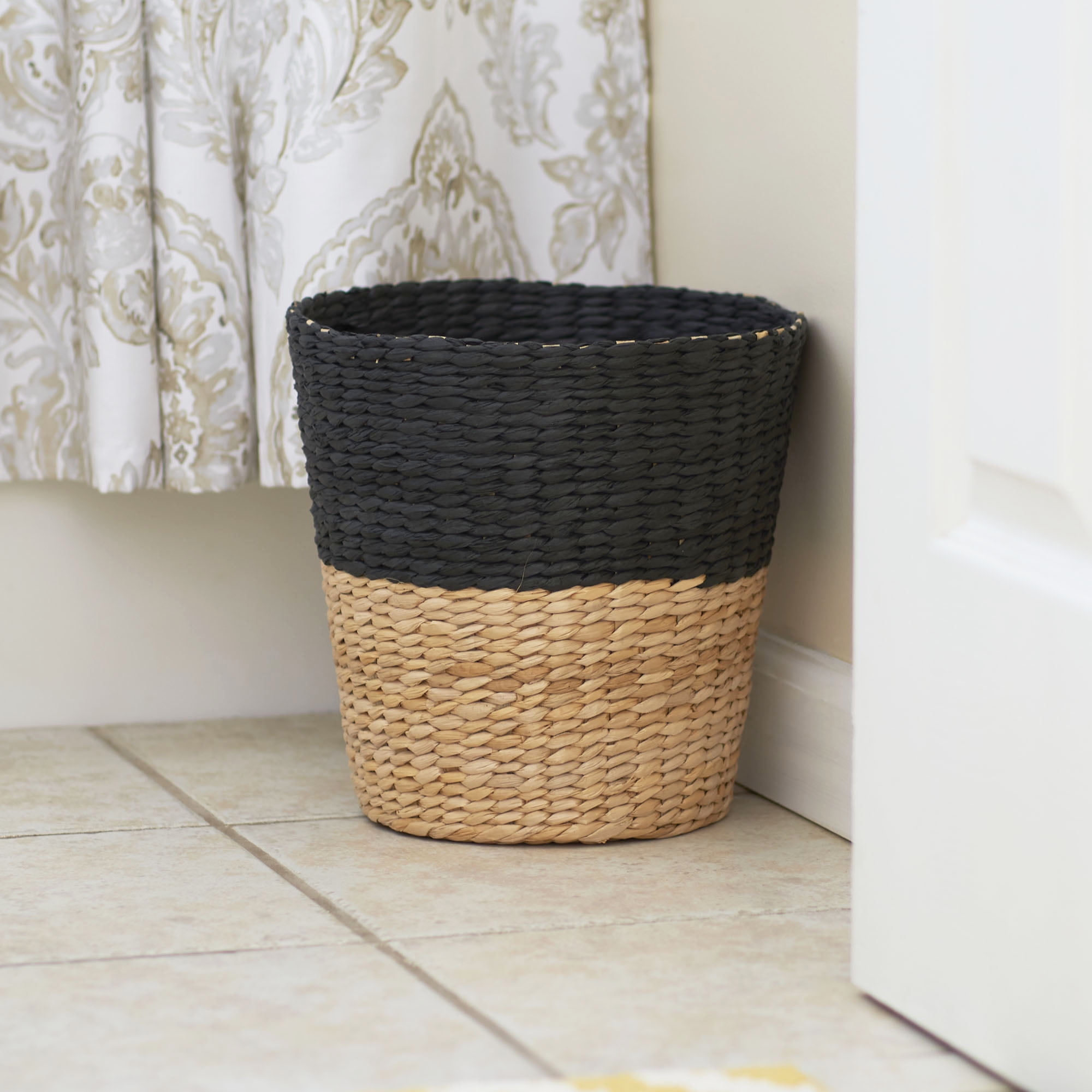 Household Essentials Hyacinth Paper Waste Basket, CharcoalNatural