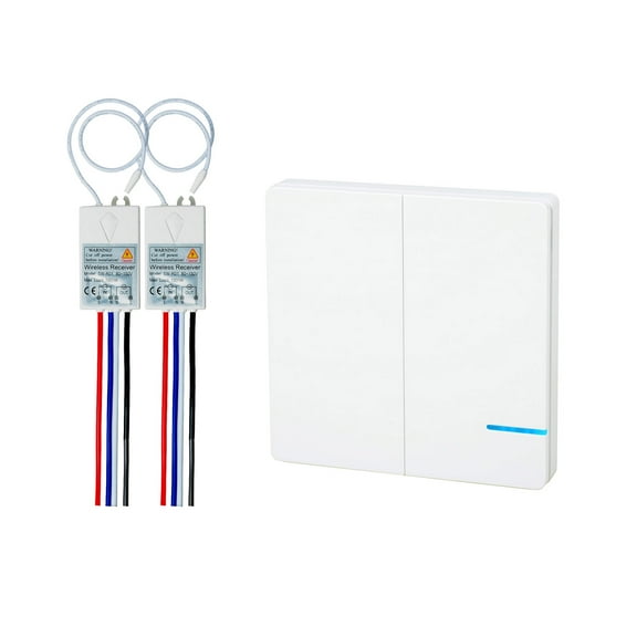 GREENCYCLE 2-Gang Wireless Light Switch and 110V Receiver Kit Outdoor 1600 ft Indoors 130 ft Remote Control Ceiling Lamp LED Bulb Fan, IP54 Waterproof New Design (1 Switch,2 Receiver)