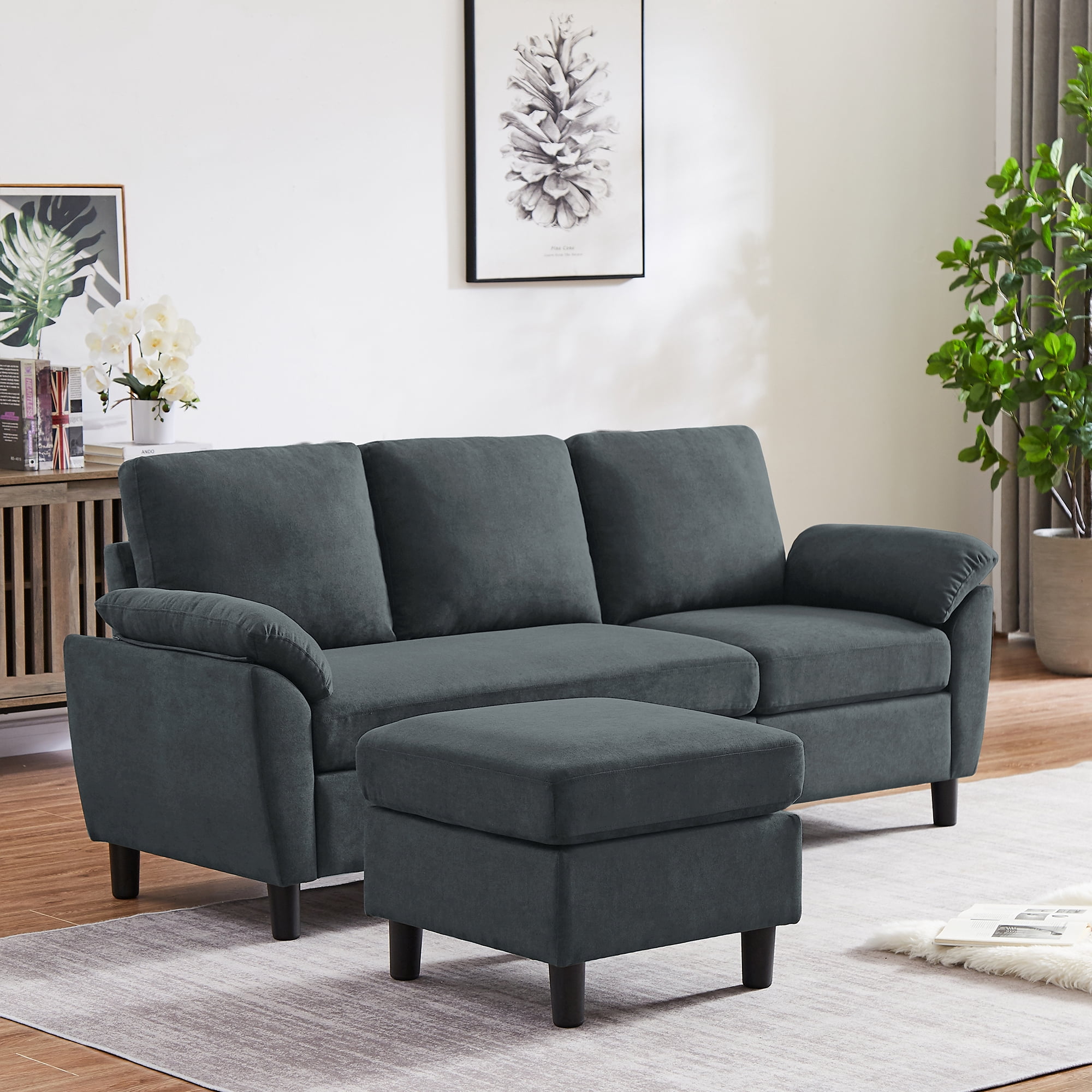 Jarenie 80" Convertible Sectional Sofa, Small L Shaped 3 Seat Couch with Reversible Storage Chaise, Modern Polyester Fabric Sofa Couches for Living Room, Apartment and Small Space, Darkgrey