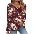 thumbnail image 2 of Utoimkio Women's V Neck Long Sleeve Tops Casual Floral Print T Shirts Basic Blouse Tees Loose Fit Lightweight Tunic Shirts, 2 of 4