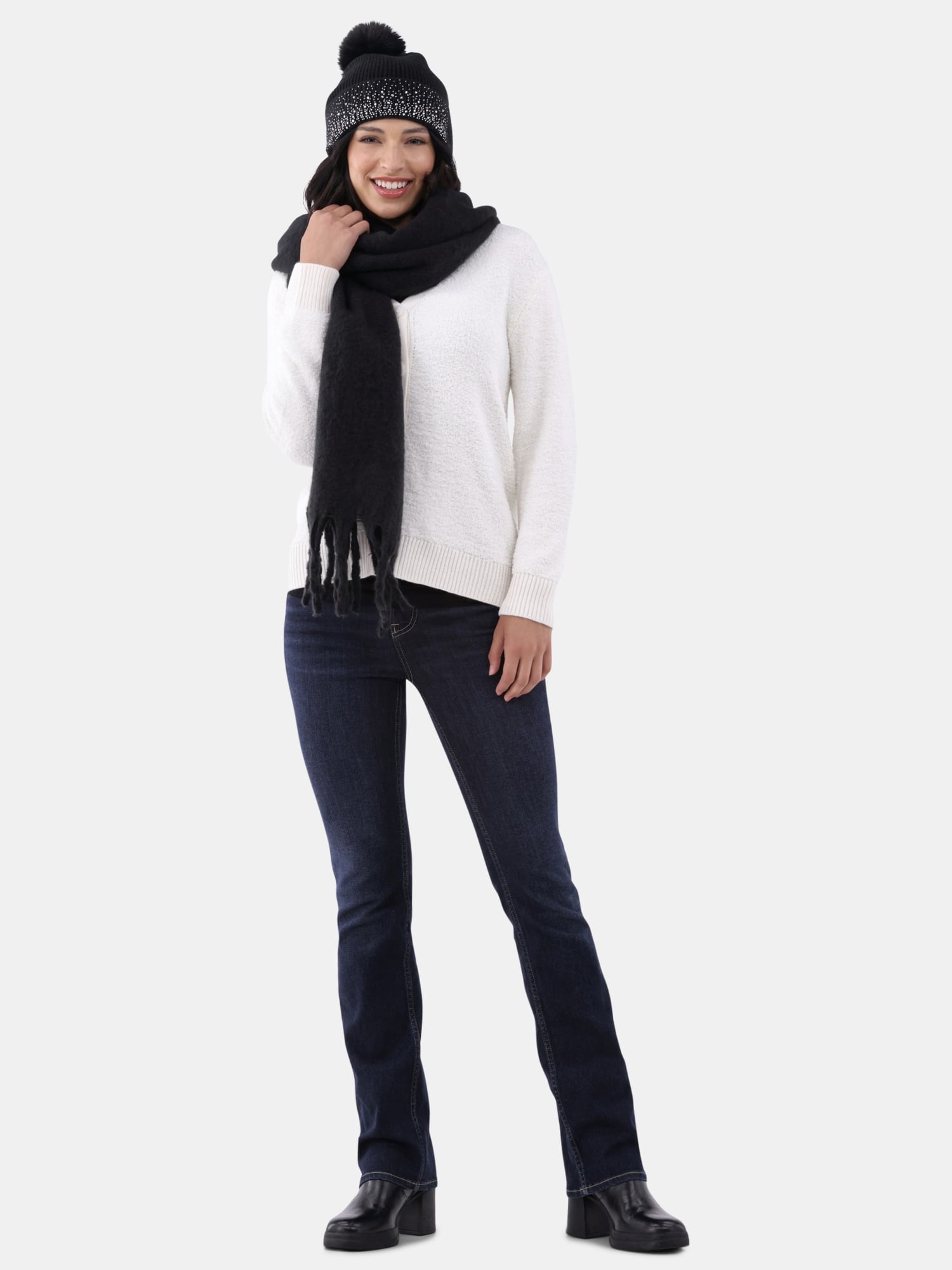Madden NYC Women's Beanie and Winter Scarf 2-Piece Set, Black