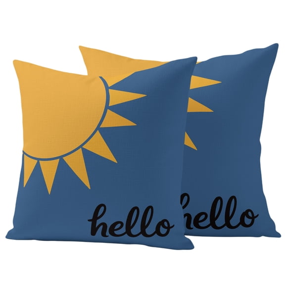 Sun Outdoor Pillow Covers Set of 2 Hello Cartoon Minimalist Waterproof Throw Pillow Cover Decorative Cushion Cases for Patio Porch Garden 18X18 Inch