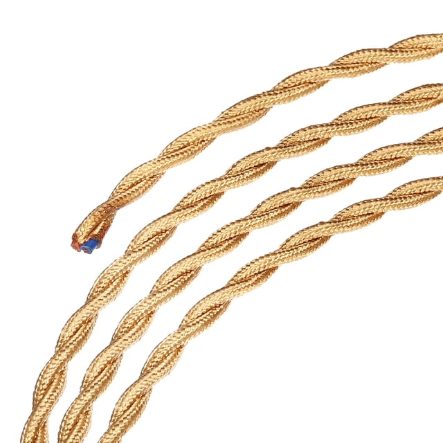 Unique Bargains Twisted Cloth Covered Wire 2 Core 18AWG 5m/16.4ft Cable,Light Gold Tone