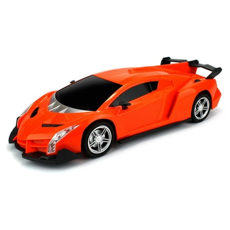 Exotic Sport Racer Remote Control RC Car 1:16 Scale Size Ready To Run w/ Bright LED Headlights (Colors May