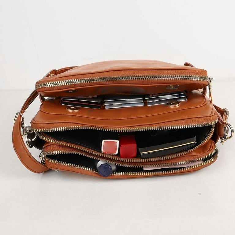 Three-Layer Leather Crossbody Shoulder & Clutch Bag, Leather