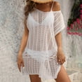 thumbnail image 4 of Taqqpue Crochet Cover Up for Women Solid Color Short Sleeve Round Neck Bathing Swimwear Knit Hollow Out Bikini Beach Mesh Coverups Summer Vacation Flowy Plus Size Dress, 4 of 9