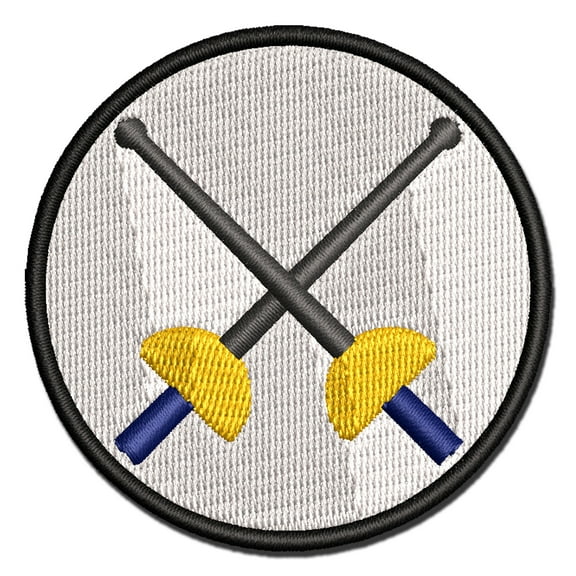 Crossed Fencing Swords Foil Applique Multi-Color Embroidered Iron-On Patch - 2.5 Inch Small