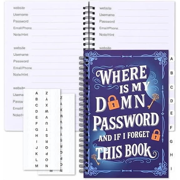 Funny Password Book with Alphabetical Tabs, Spiral Password Keeper Notebook for Internet & Computer Logins, Secure Organizer for Websites, Usernames, Passwords, 5.5" x 8.4"