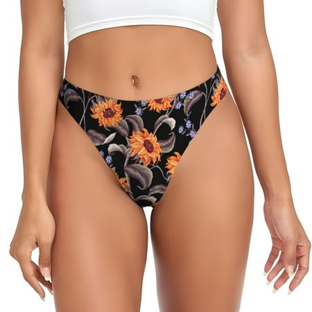 Qokaie Sunflowers Printed Women s Cotton Thong Underwear  Sexy Breathable Panties G-string-3X-Large