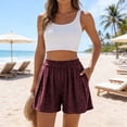 thumbnail image 5 of CQONEPT Flowy Summer Shorts for Women High Waisted Wide Leg Knitted Wide Leg Soft Pajama Shorts Vacation Outfits Wine M, 5 of 7