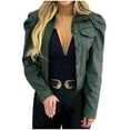 thumbnail image 2 of LoyisViDion Coat Women'S Street Short Lapel Frayed Breasted Denim Puff Sleeve Slim Leather Jacket Green 12(XXL), 2 of 6
