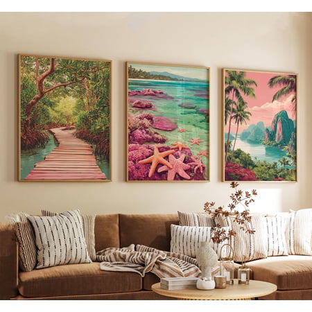 Palawan Philippines Poster Vintage Travel Illustration Wall Art Tropical Landscape Prints Retro Style Set 3
