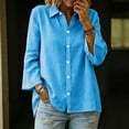 thumbnail image 4 of QSXADF Women's Button Down Shirts Cotton Linen Tops Point Collar Long Sleeve Solid Button Front Shirt For Office Casual Women's Fall Winter Tops, 4 of 6