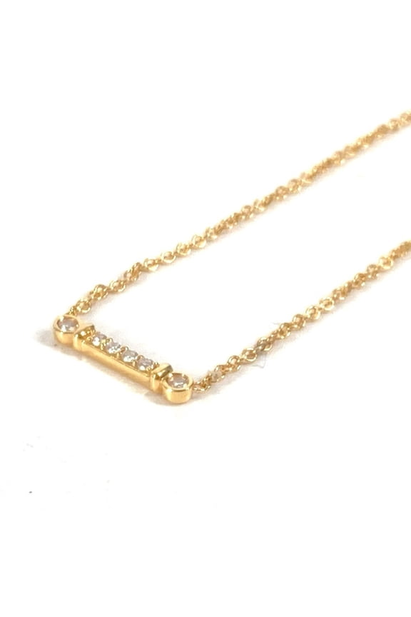 Pre-Owned TIFFANY&Co. Tiffany K18 Fleur-de-lis Key Bar Pendant Diamond Accessory Chain Necklace...