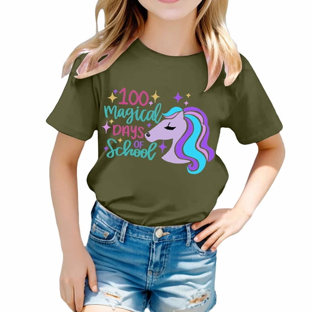 TZEWGL Cute Shirt For Girl Boy Print Round Neck Loose Short Sleeve Top For Infnants size 3-4T