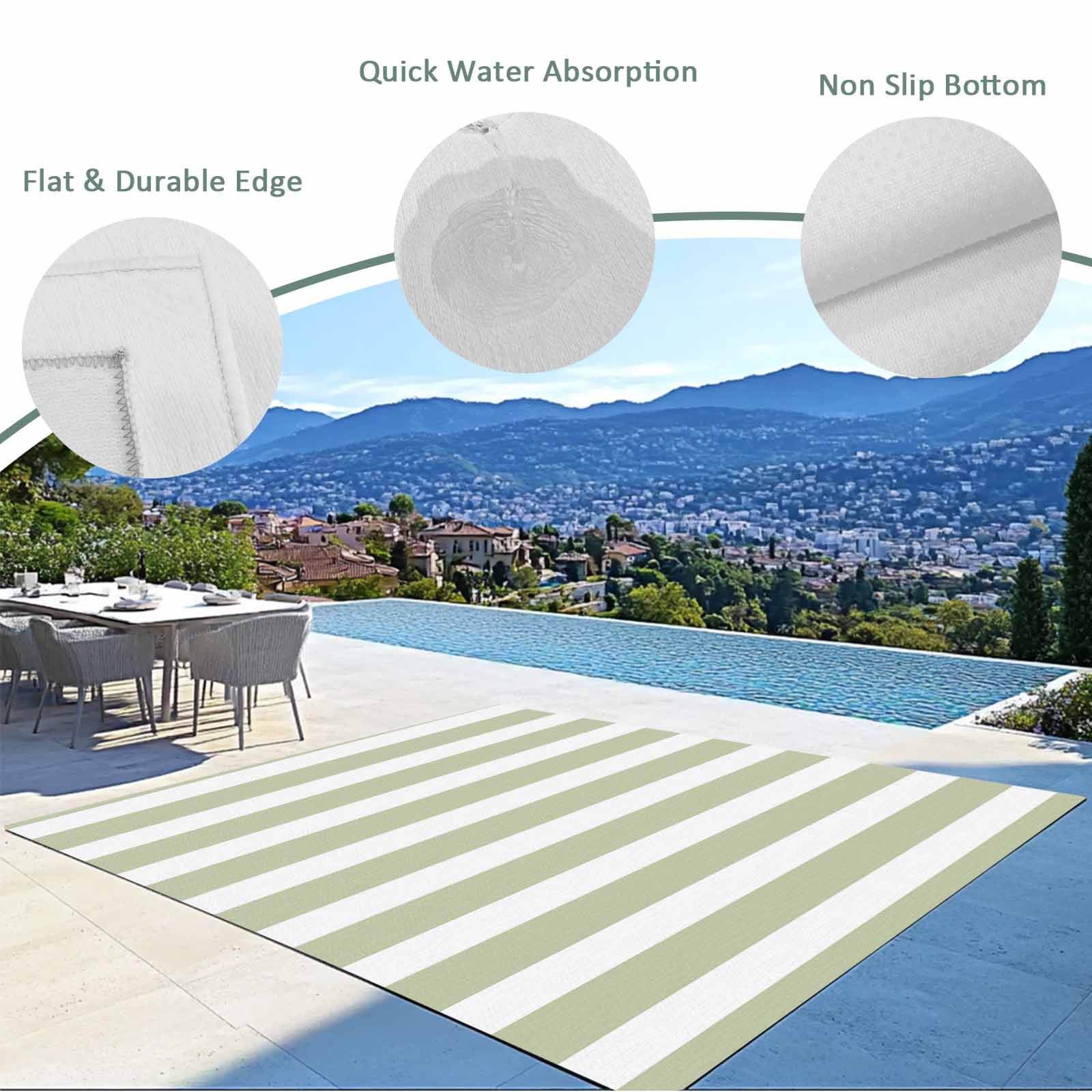 Outdoor Rug 4x6 ft Sage Green White Geometric Stripes Waterproof Outdoor Patio Rug Mat Non Slip Outside Area Rugs Carpet for RV,Camping,Porch,Deck,Pool,Balconybackyard,Minimalist Modern Art