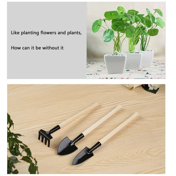 Mini pala de rastrillo de 3 unidsset herramientas de mano para Ehuebsd plantas bonsái juego de plantación en miniatura mango de madera
