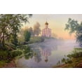 thumbnail image 2 of Basov, Sergej 32x23 Black Ornate Wood Framed with Double Matting Museum Art Print Titled - Morning on the Nerl, 2 of 4