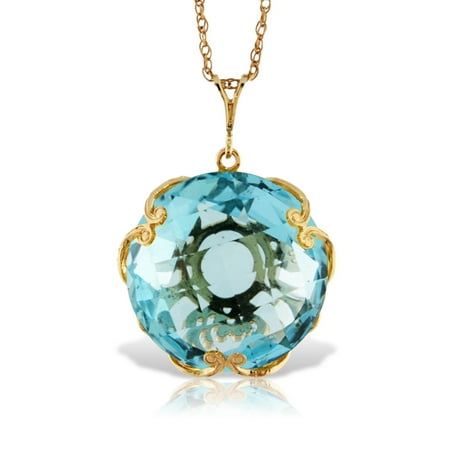 Galaxy Gold 14K Solid Gold Natural Blue Topaz Checkerboard Pendant Necklace for Women - Yellow Gold Fine Jewelry