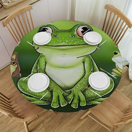 

Patifu Frog Cute Funny Round Table Cover Stain Resistant & Washable Perfect for Indoor/Outdoor Use Kitchen Dining Wedding Parties | 100% Polyester Waterproof 54 -58