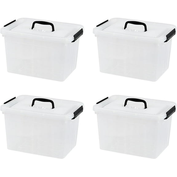 12 L Plastic Storage Bin with Lid, 4 Packs Latching Storage Box for Home, Clear