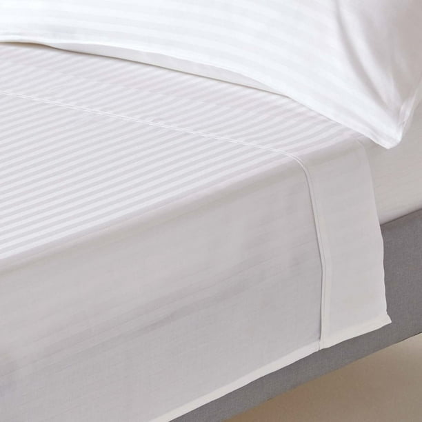The Great American Store Flat Top Sheet King Size Stripe White 1800 Series Brushed Microfiber
