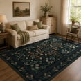 thumbnail image 5 of Moynesa 8'x10' Area Rug, Machine Washable Rugs Ultra-Soft Non Slip Low Pile Rugs for Living Room Bedroom Nursery Kitchen Dining Room Indoor, Vintage Botanical Pattern Carpet, Black, 5 of 8