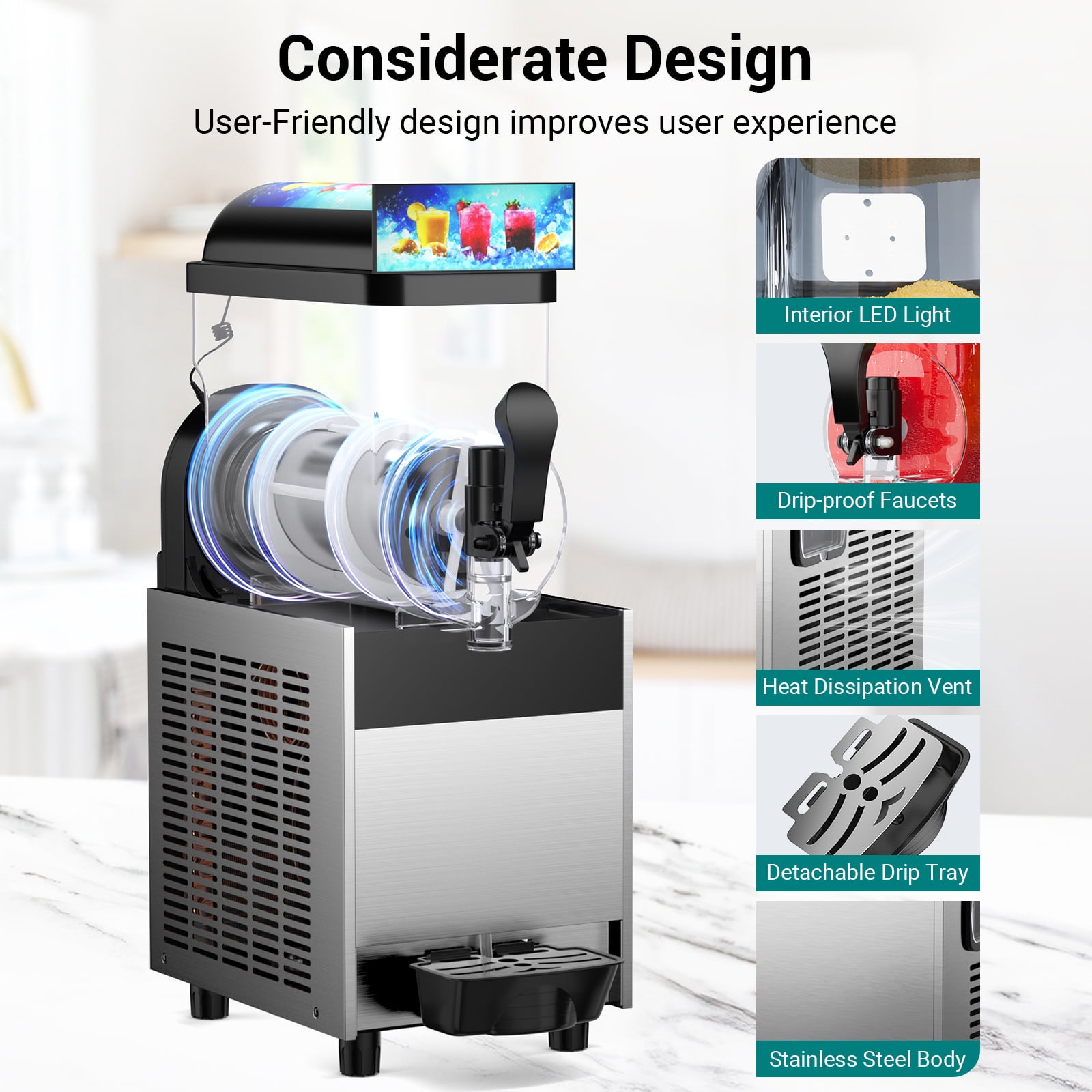 Joreek Commercial Slushy Machine 4Gal/15L Frozen Drink Machine & Slushie Machine, Stainless Steel Margarita Machine with LED Light