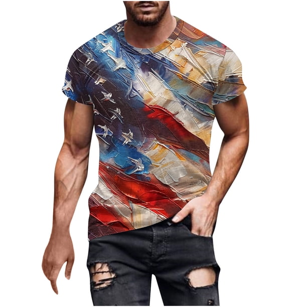Hombres Pantalones Cortos, Día de la Independencia Impreso, Cuello Redondo Camisetas de Manga Corta