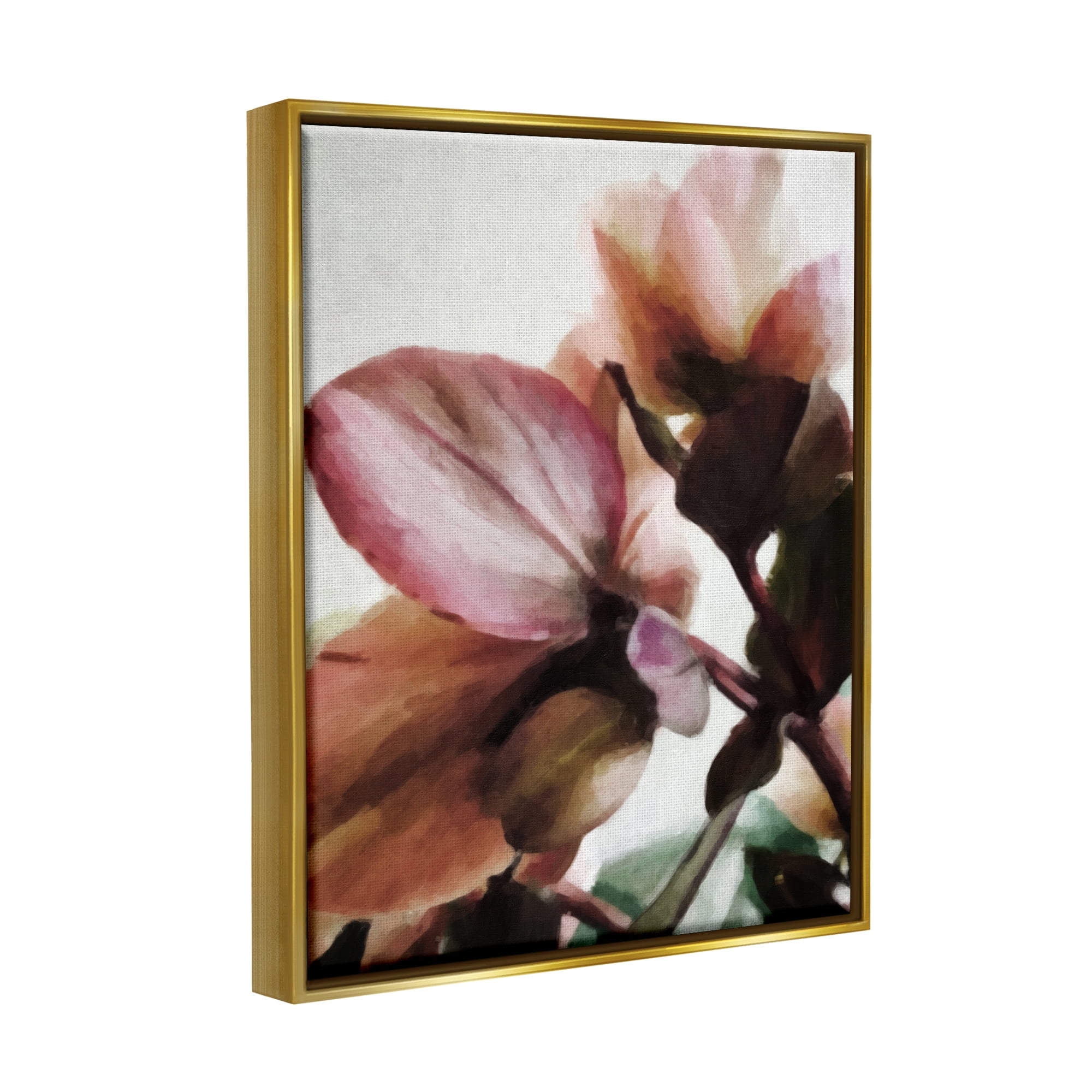 Stupell Industries Abstract Pink Petals Botanical & Floral Painting Gold Floater Framed Art Print Wall Art, 25 x 31